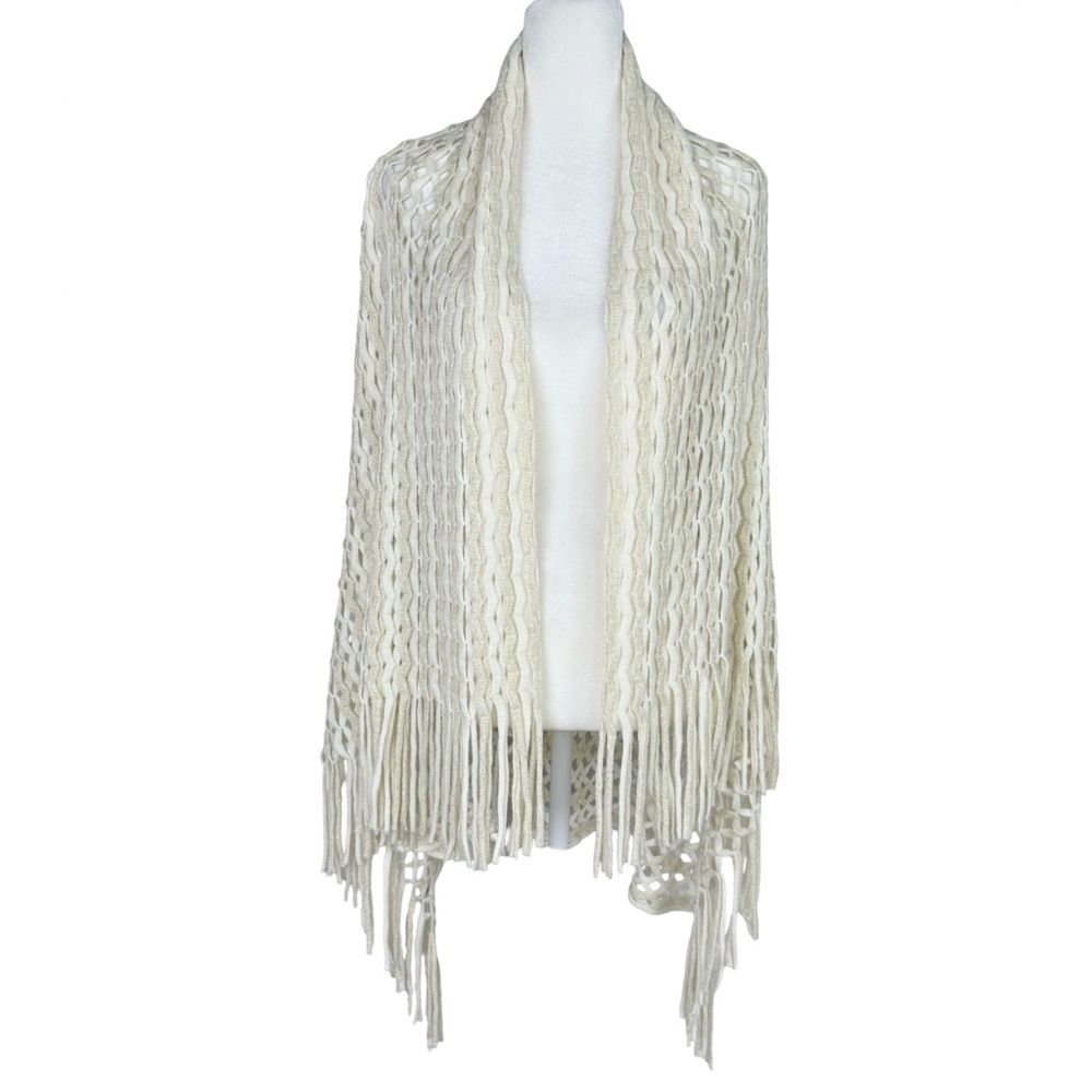 Free People Cream Open Knit Shawl Poncho Boho Evening Wrap